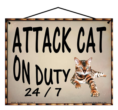 Attack Cat On Duty - Vintage Style Pet Sign