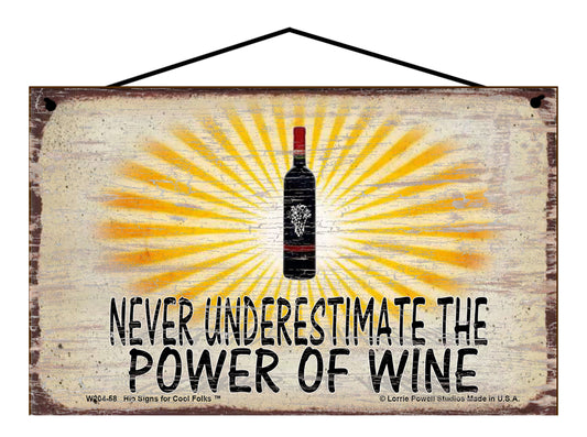 Never Underestimate The Power of Wine - Vintage Style Sign