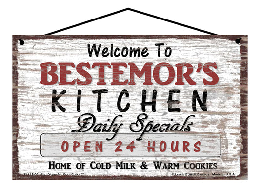 Bestemor Kitchen Sign - Welcome to Bestemor's Kitchen Daily Specials Open 24 Hours Home of Cold Milk and Warm Cookies