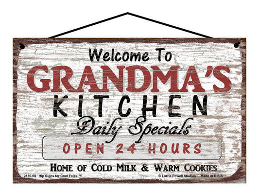 Grandma Kitchen Sign - Welcome to Grandma's Kitchen Daily Specials Open 24 Hours Home of Cold Milk and Warm Cookies