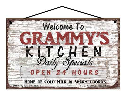 Grammy Kitchen Sign - Welcome to Grammy's Kitchen Daily Specials Open 24 Hours Home of Cold Milk and Warm Cookies