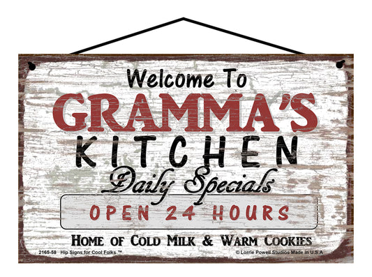 Gramma Kitchen Sign - Welcome to Gramma's Kitchen Daily Specials Open 24 Hours Home of Cold Milk and Warm Cookies