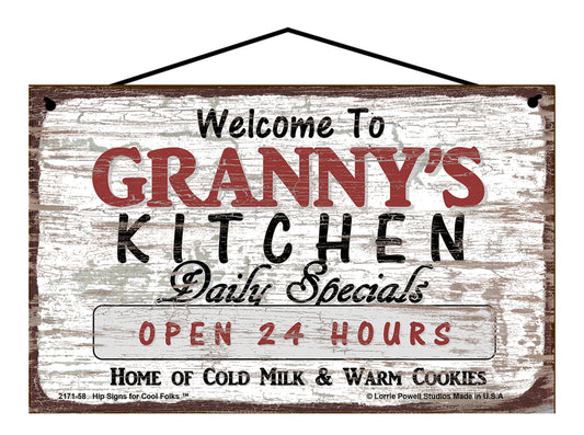 Granny Kitchen Sign - Welcome to Granny's Kitchen Daily Specials Open 24 Hours Home of Cold Milk and Warm Cookies