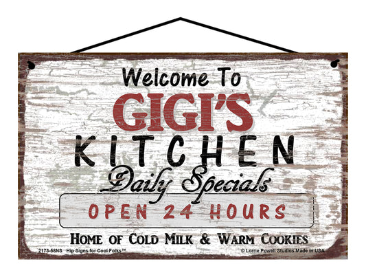 GiGi Kitchen Sign - Welcome to GiGi's Kitchen Daily Specials Open 24 Hours Home of Cold Milk and Warm Cookies