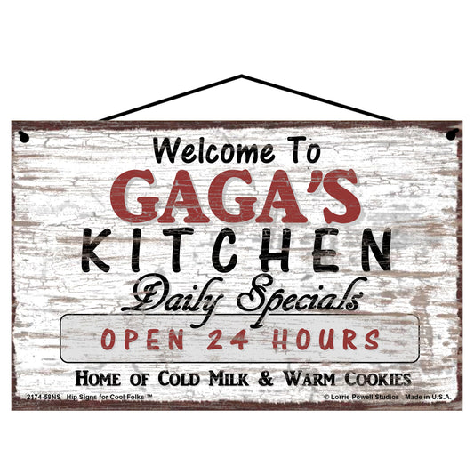 GaGa Kitchen Sign - Welcome to GaGa's Kitchen Daily Specials Open 24 Hours Home of Cold Milk and Warm Cookies