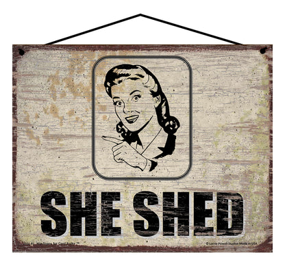 She Shed Pointing To The Left - Vintage Style Sign