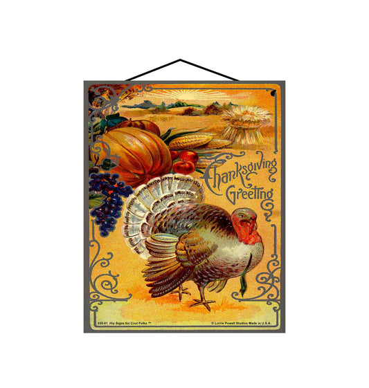 8x10 Thanksgiving Greeting Festive Turkey - Vintage Style Holiday Sign