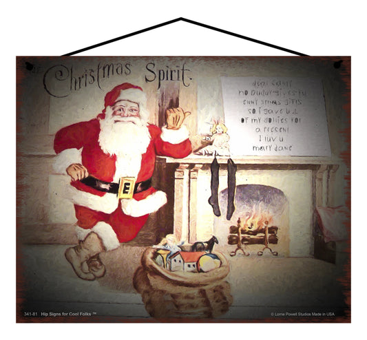 8x10 Santa Claus Christmas Spirit - Vintage Style Holiday Sign