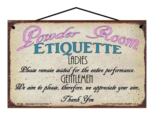 Powderoom Etiquette for Ladies and Gentlemen - Vintage Style Sign