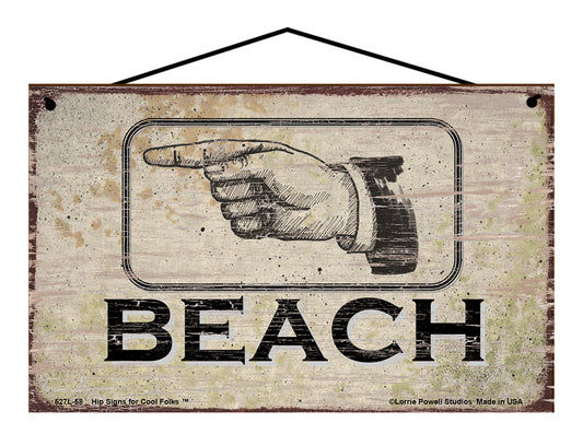 Beach Pointing To The Left - Vintage Style Sign