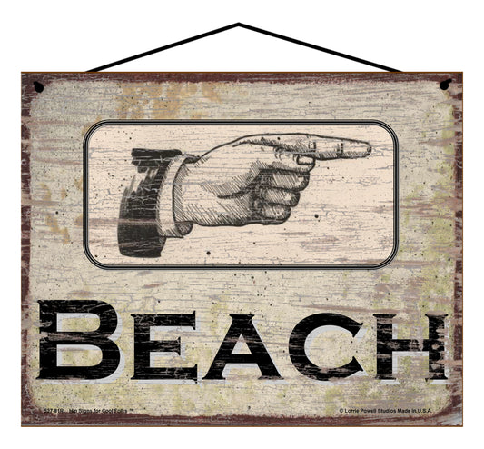 Beach Pointing To The Right - Vintage Style Sign