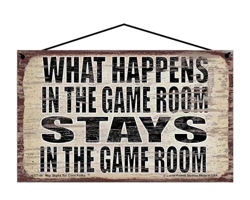 What Happens in the Game Room Stays in the Game Room - Vintage Style Hanging Sign