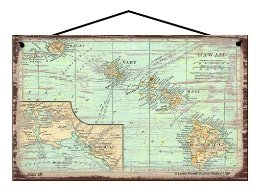 Vintage Style Hawaii Map Sign