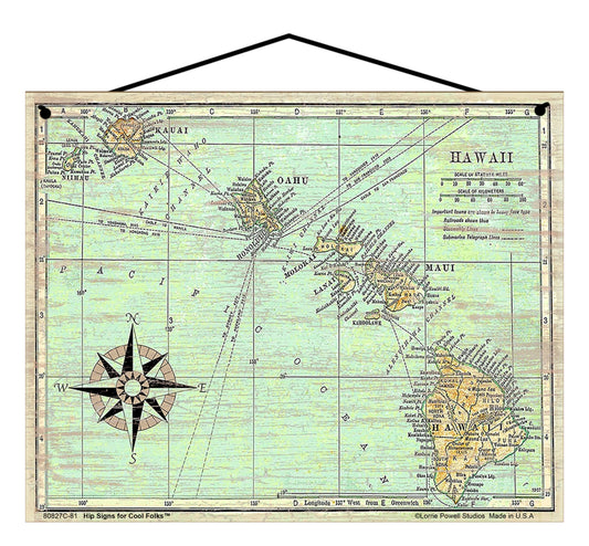 Map of Hawaii - Vintage Style Sign