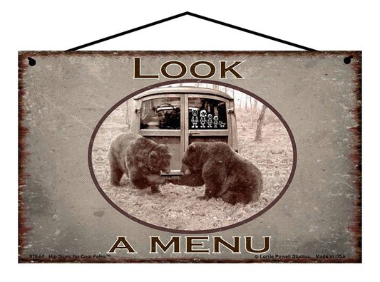 Look A Menu (with Bears) - Vintage Style Sign